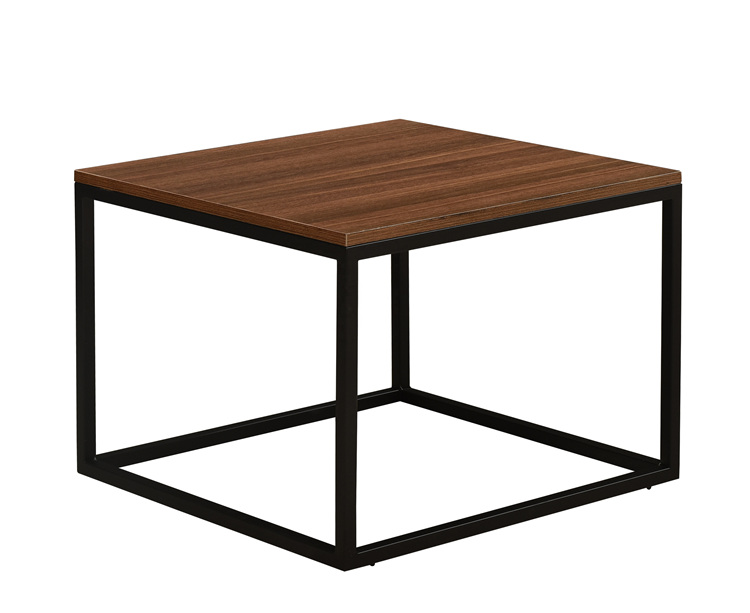  Modern simple design black coated metal base walnut veneer top side table
